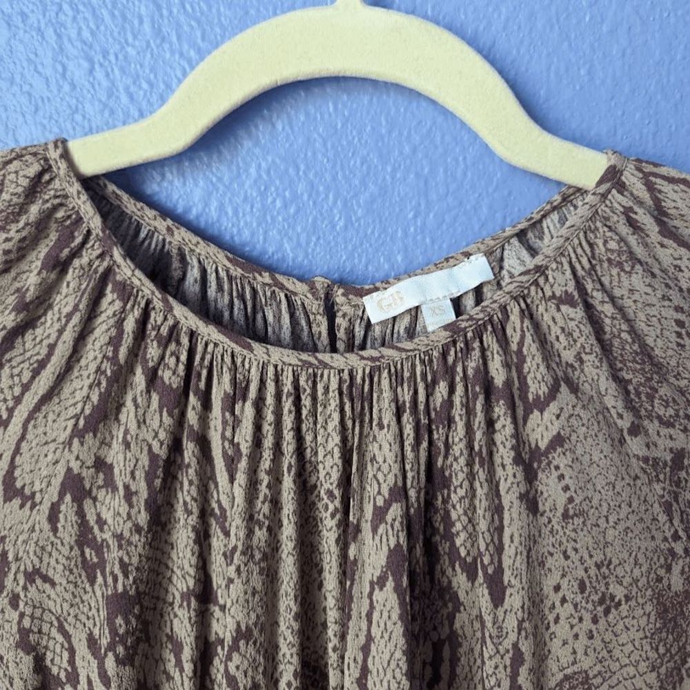 Women's Gb Long Sleeve Snake Print Dress Tie Waist Beige Brown Xs Round Neck Euc — image 3 of 8